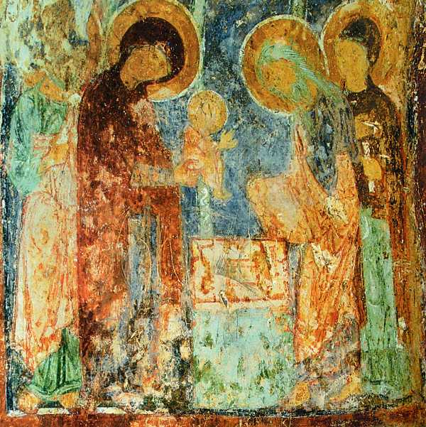 Фреска, роспись восточного рукава кельи Спасо-Преображенской церкви Евфросиньева монастыря, XII век.