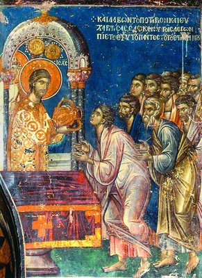 Причащение апостолов (Фессалоника. Роспись церкви св. Николая Орфаноса в Фессалонике. Ок. 1320 г.)
